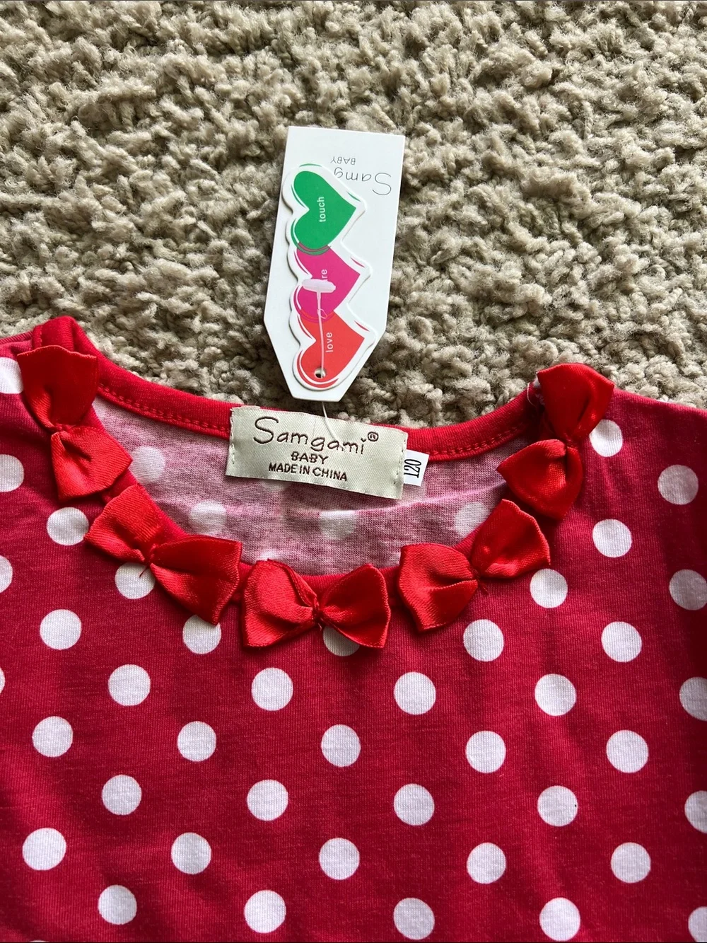Girls' Red Polka Dot Character Short Sleeve Dress